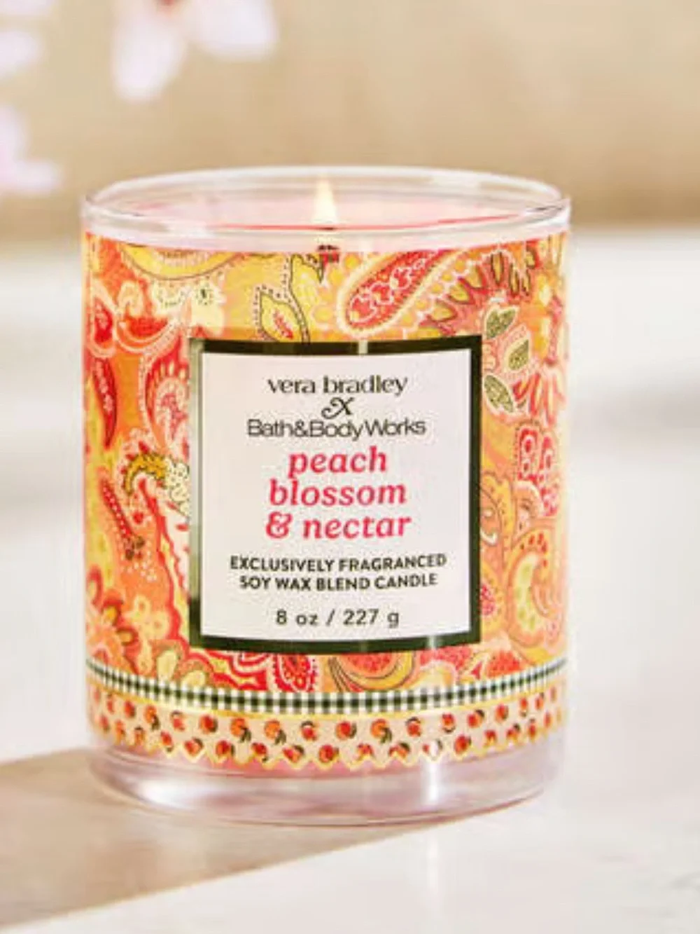 Bath & Body Works X Vera Bradley Peach Blossom & Nectar Single Wick Candle - Picture 6 of 6